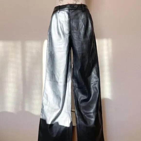 na‎ kd black faux leather high waisted pants womens 36 - Picture 1 of 6